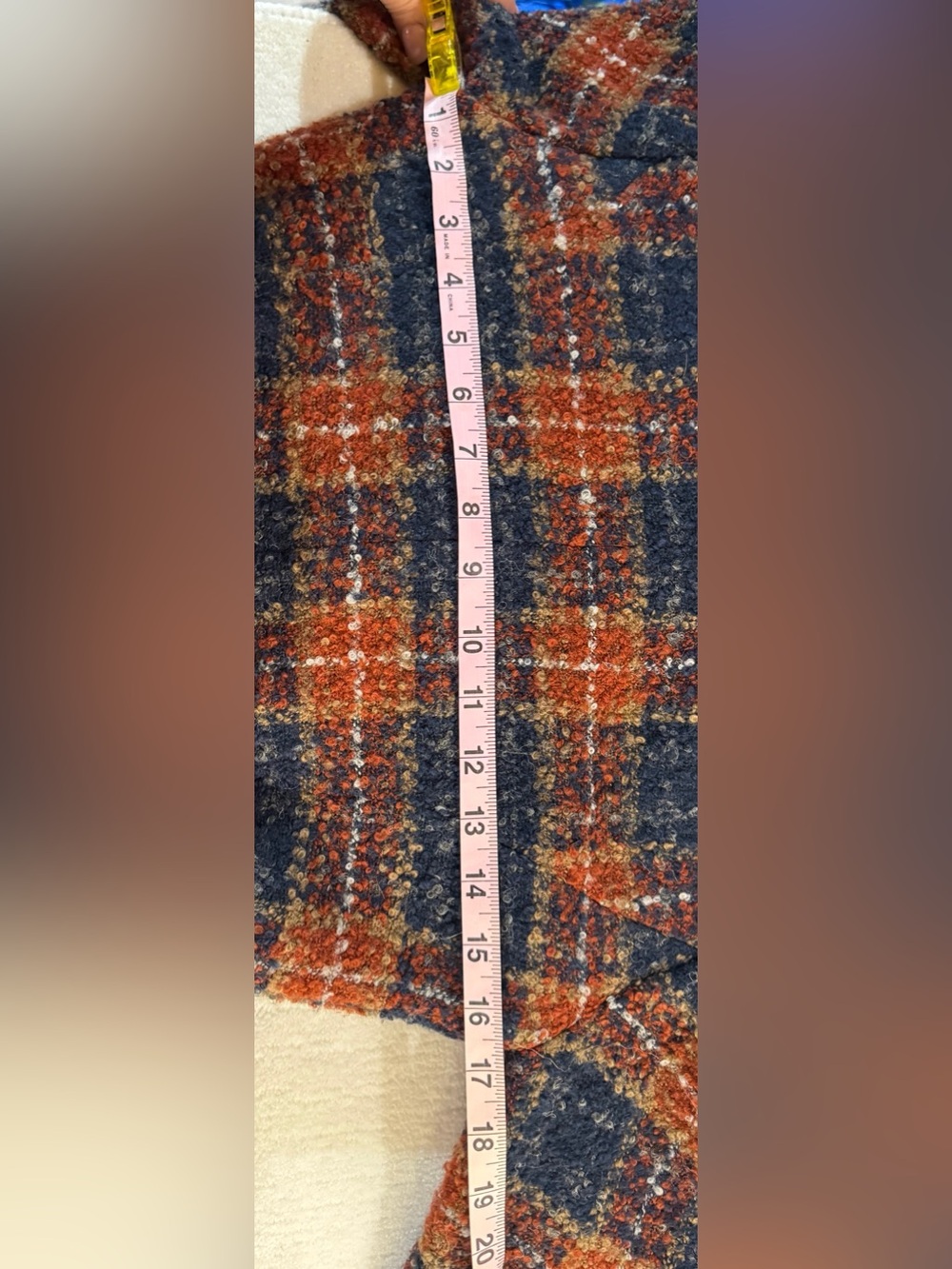 Tabitha Wool Blend Plaid Tie Waist Blazer Jacket Navy Rust Orange Size 6 NWT - Picture 11 of 12